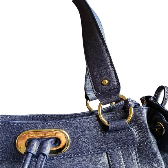 Michael Kors Navy Leather Cinch Top Shoulder Satchel - Picture 3 of 6